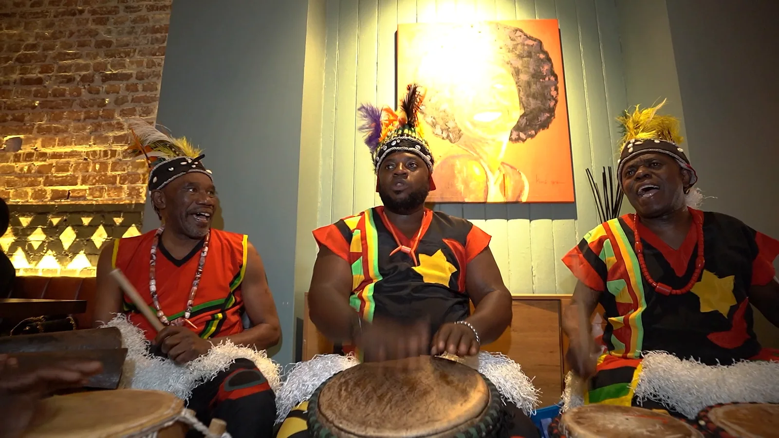 Live drummers performing at Monika Restaurant