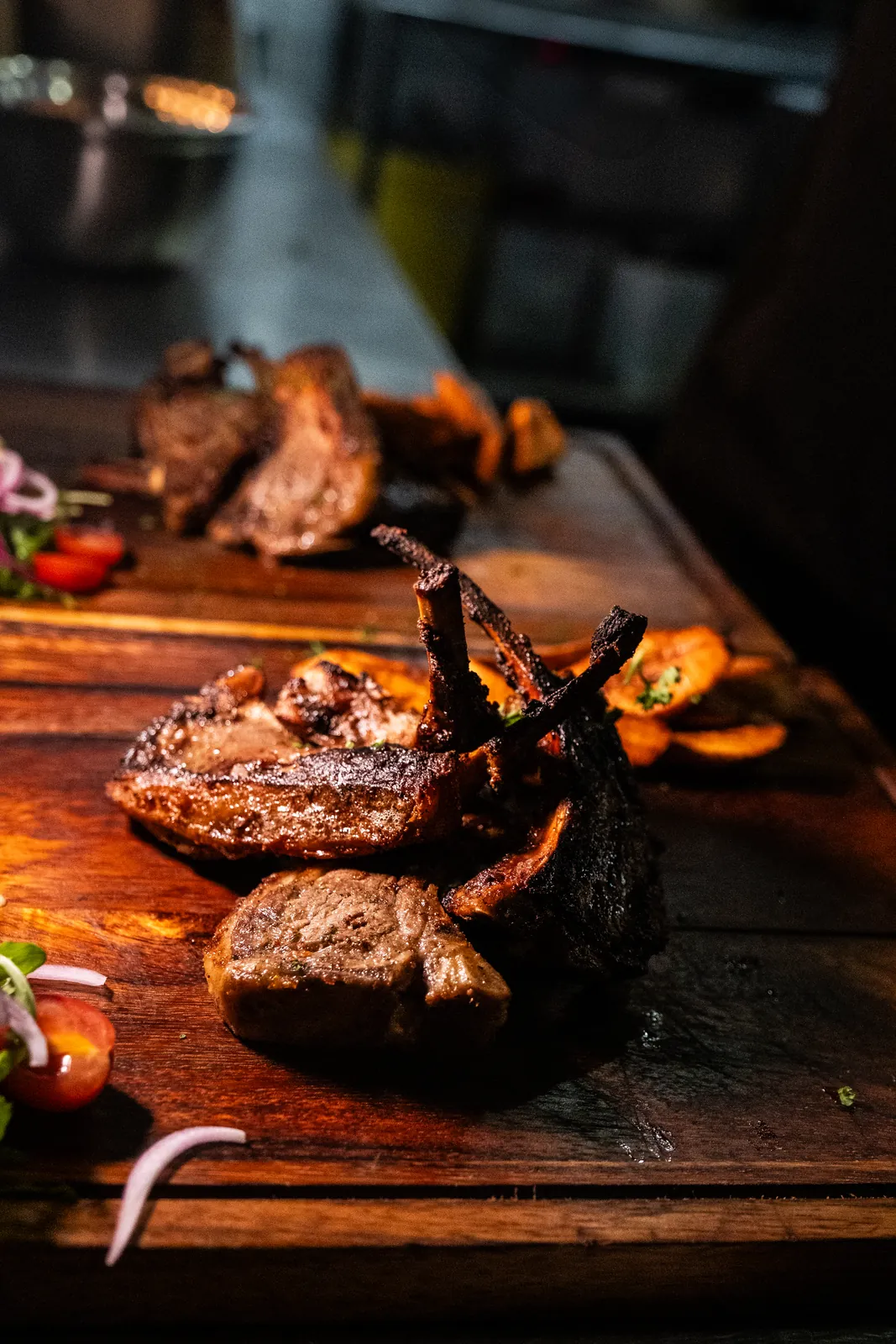 Grilled lamb chops with fresh garnish